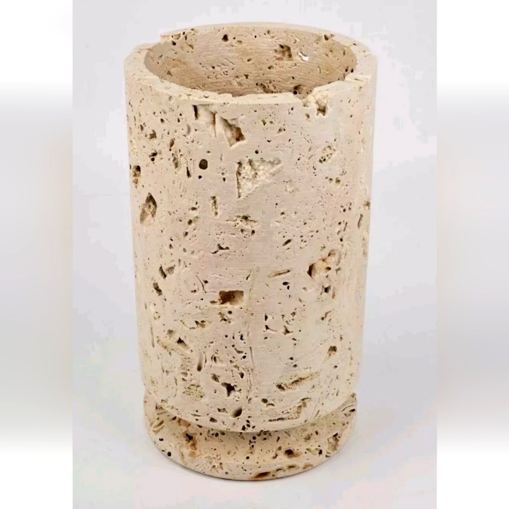 Andres Stone Design 10" Table Vase Natural Travertine Turkish Home Decor